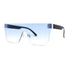 Retro Rimless Shield Horn Rim Mono Block Lens Rectangle Sunglasses