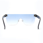 Retro Rimless Shield Horn Rim Mono Block Lens Rectangle Sunglasses