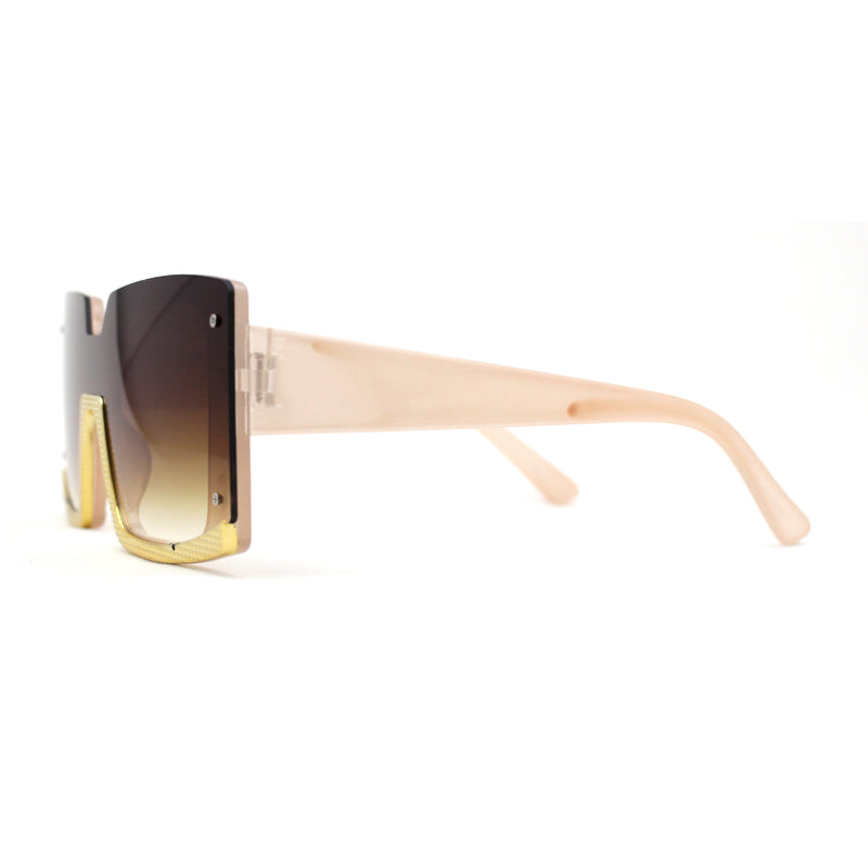 Womens Bottom Half Rim Trim Shield Mod Rectangle Fashion Sunglasses