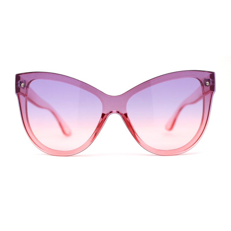 Womens Oversize Cat Eye Chic Horn Rim Shield Sunglasses