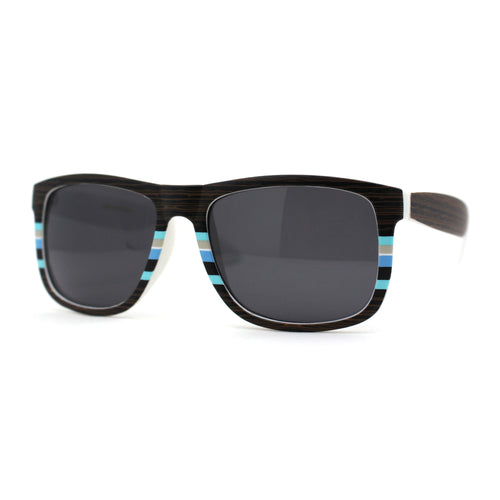 Wood Grain Pattern Arm Horn Rim Classic Skater Shade Sunglasses