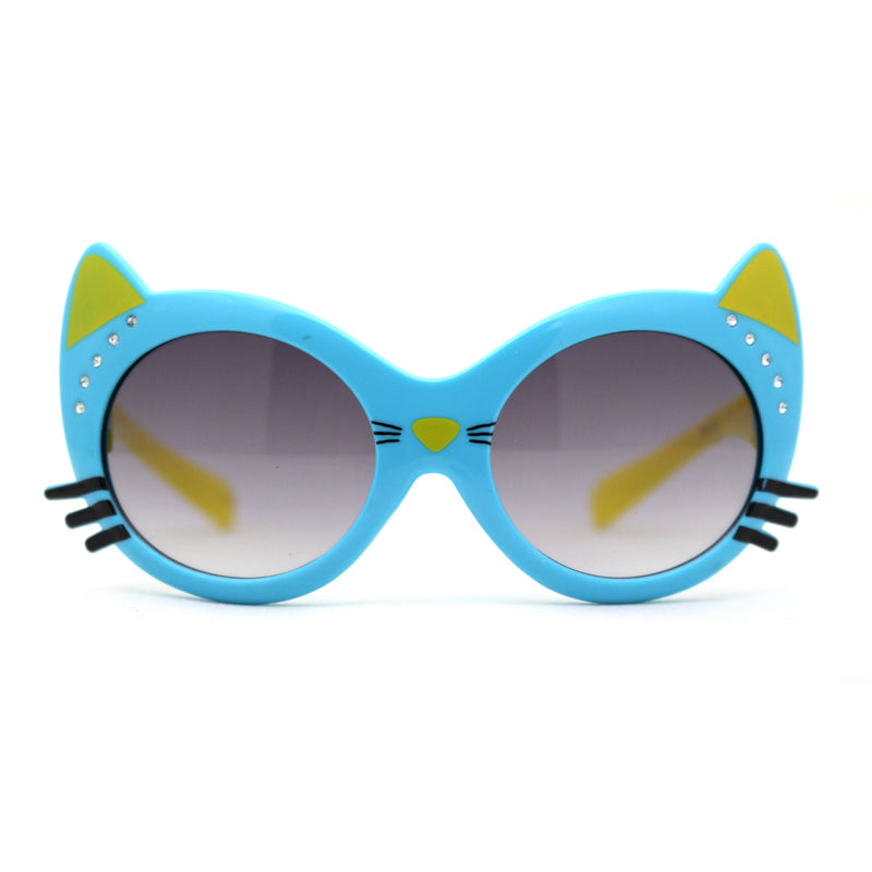 Girls Kids Size Kitty Cat Ear Whisker Round Plastic Sunglasses