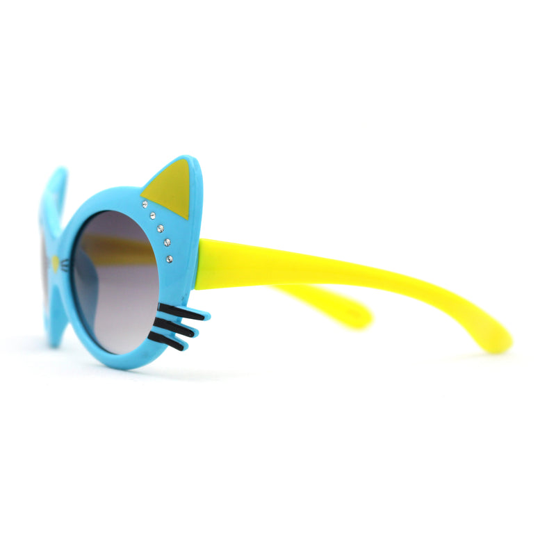 Girls Kids Size Kitty Cat Ear Whisker Round Plastic Sunglasses