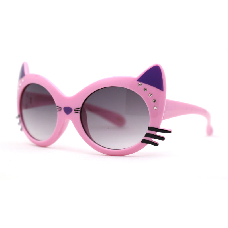 Girls Kids Size Kitty Cat Ear Whisker Round Plastic Sunglasses