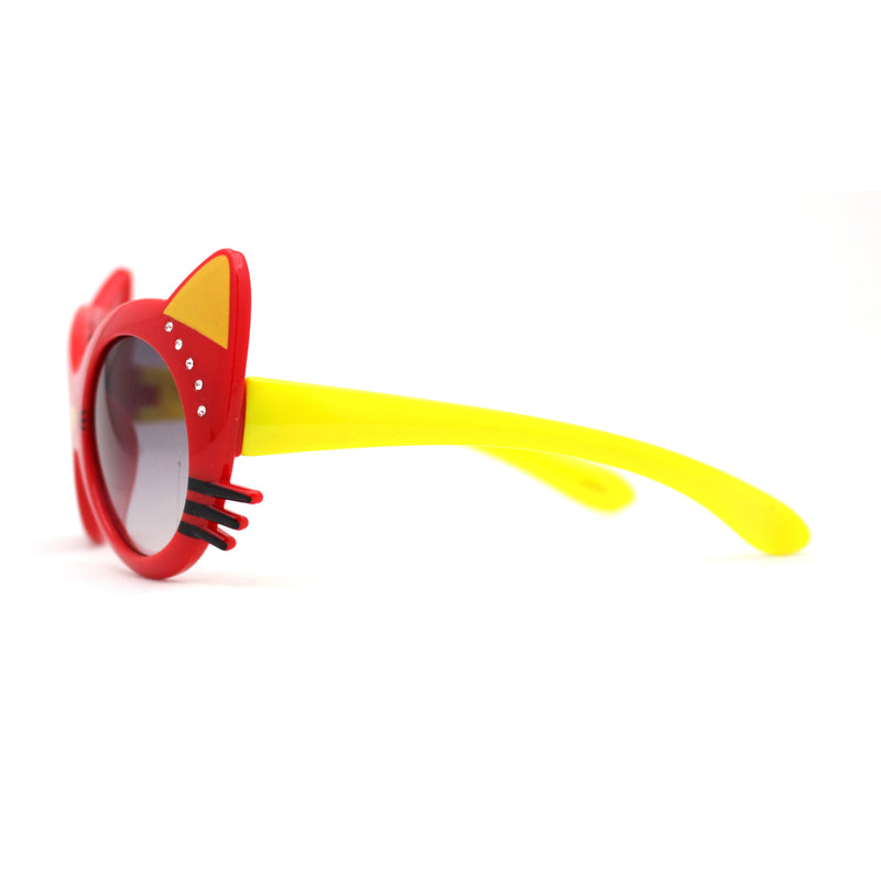 Girls Kids Size Kitty Cat Ear Whisker Round Plastic Sunglasses