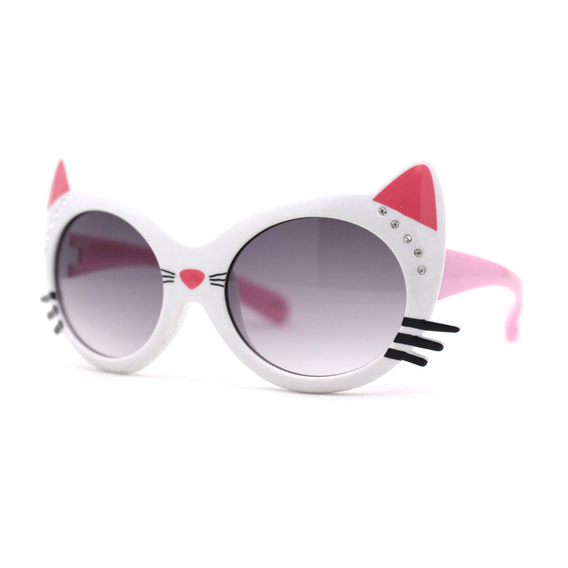 Girls Kids Size Kitty Cat Ear Whisker Round Plastic Sunglasses