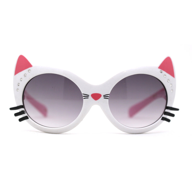 Girls Kids Size Kitty Cat Ear Whisker Round Plastic Sunglasses