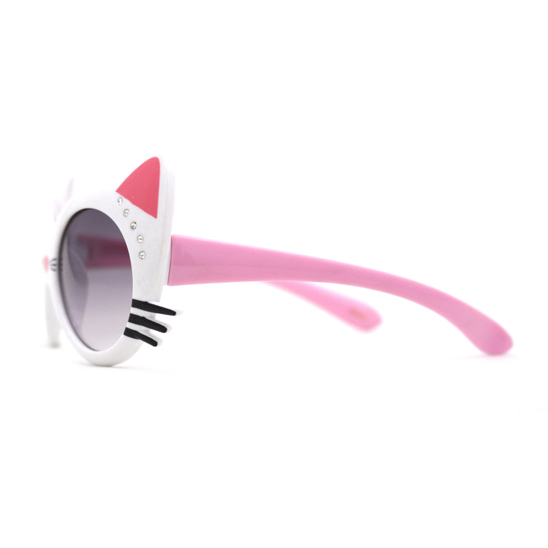 Girls Kids Size Kitty Cat Ear Whisker Round Plastic Sunglasses