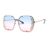 Womens Marquise Cut Rhinestone Floral Trim Rimless Butterfly Sunglasses