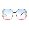 Womens Marquise Cut Rhinestone Floral Trim Rimless Butterfly Sunglasses