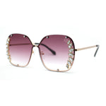 Womens Marquise Cut Rhinestone Floral Trim Rimless Butterfly Sunglasses