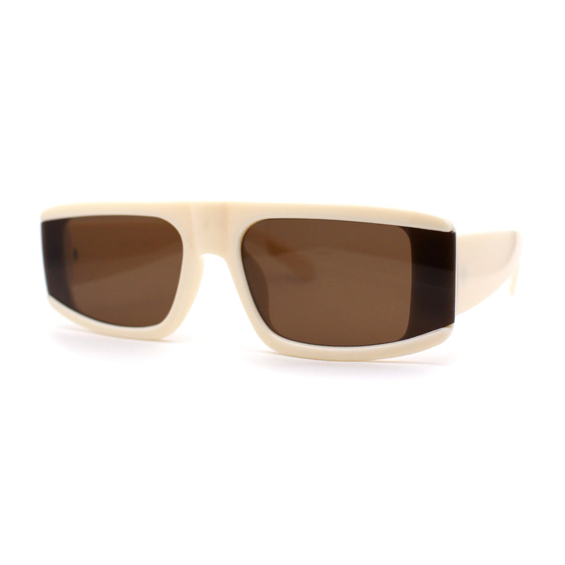 Mod Retro Flat Top Narrow Rectangle Exposed Lens Sunglasses
