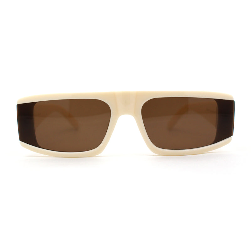 Mod Retro Flat Top Narrow Rectangle Exposed Lens Sunglasses
