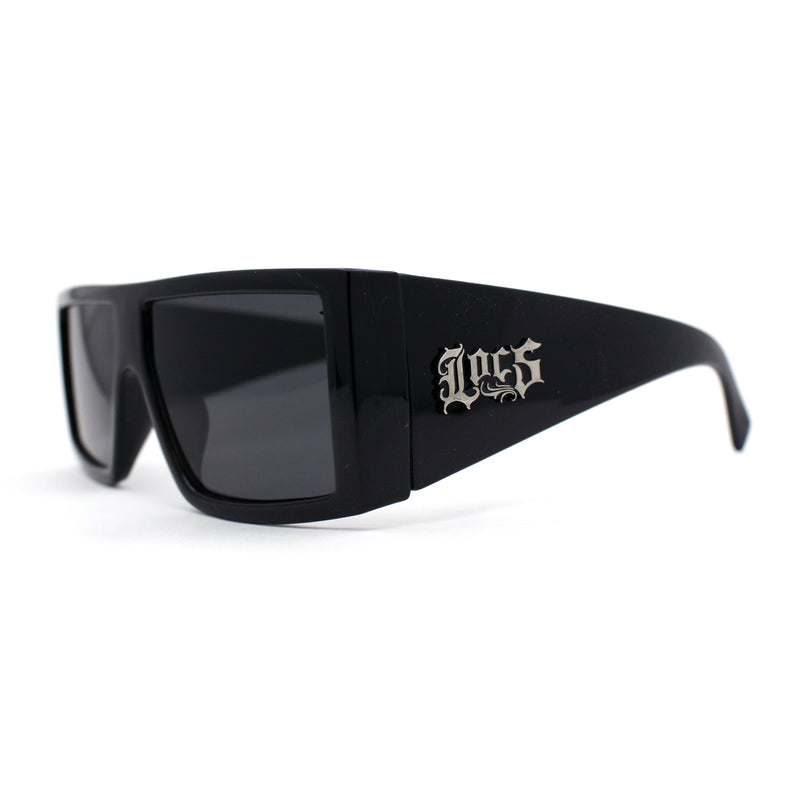 Locs Square Rectangle Thick Temple All Black Cholo Gangster Shade Sunglasses
