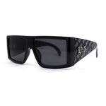 Locs Square Rectangle Thick Temple All Black Cholo Gangster Shade Sunglasses