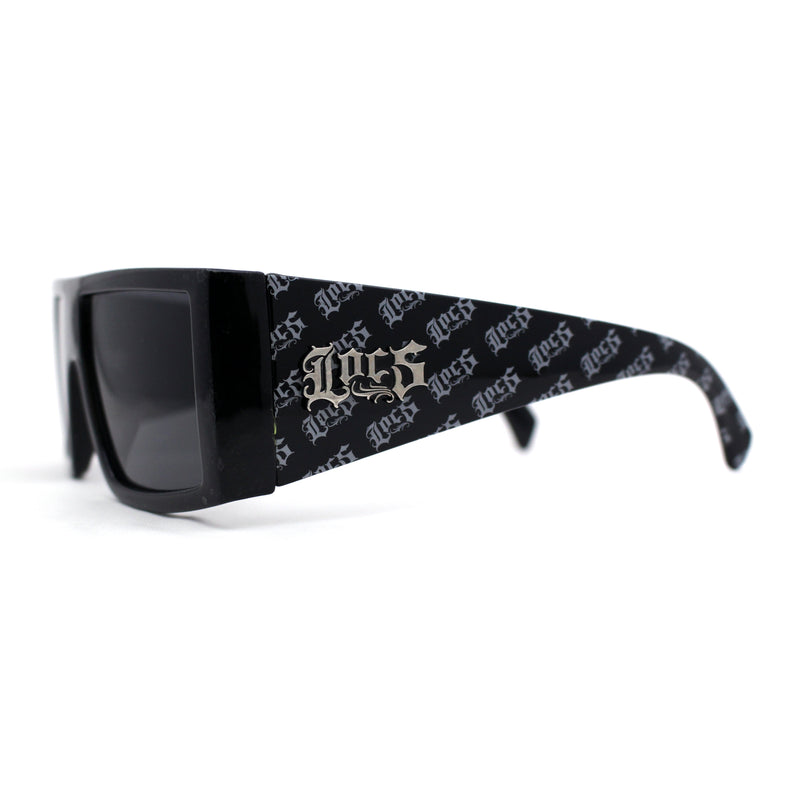 Locs Square Rectangle Thick Temple All Black Cholo Gangster Shade Sunglasses