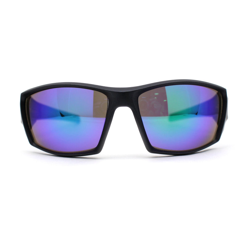 Locs Color Mirror Sport Biker Style Wrap Around Matte Black Sunglasses
