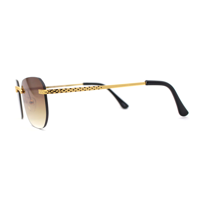 Mens Rimless Metal Chain Jewel Frame Rectangle 90s Rapper Sunglasses
