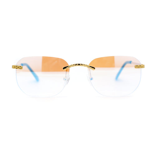 Super Luxurious Clear Mirror Lens Rimless Chain Jewel Frame Glasses