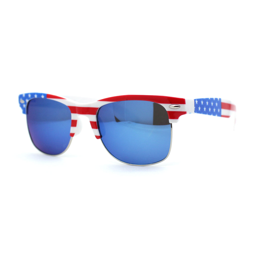 USA Flag Print Hipster Horn Half Rim Sunglasses