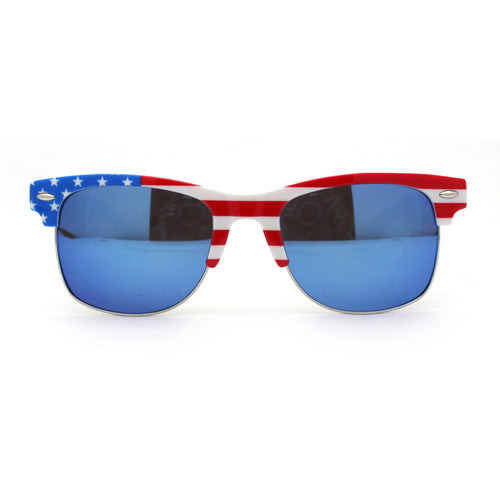 USA Flag Print Hipster Horn Half Rim Sunglasses