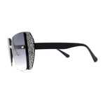 Womens Chunky Glitter Side Visor Trim Rimless Butterfly Chic Sunglasses