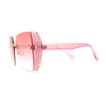 Womens Chunky Glitter Side Visor Trim Rimless Butterfly Chic Sunglasses