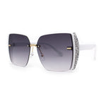 Womens Chunky Glitter Side Visor Trim Rimless Butterfly Chic Sunglasses