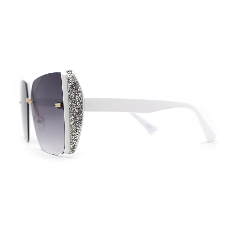 Womens Chunky Glitter Side Visor Trim Rimless Butterfly Chic Sunglasses