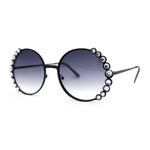 Womens Large Rhinestone Bling Metal Rim Hippie Round Sunglasses