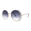 Womens Large Rhinestone Bling Metal Rim Hippie Round Sunglasses