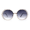 Womens Large Rhinestone Bling Metal Rim Hippie Round Sunglasses