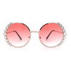 Womens Large Rhinestone Bling Metal Rim Hippie Round Sunglasses