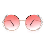 Womens Large Rhinestone Bling Metal Rim Hippie Round Sunglasses