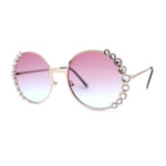 Womens Large Rhinestone Bling Metal Rim Hippie Round Sunglasses