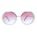 Womens Large Rhinestone Bling Metal Rim Hippie Round Sunglasses