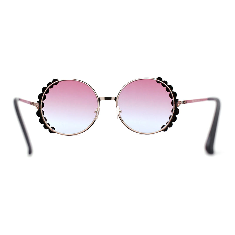 Womens Large Rhinestone Bling Metal Rim Hippie Round Sunglasses