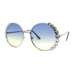 Womens Large Rhinestone Bling Metal Rim Hippie Round Sunglasses