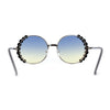 Womens Large Rhinestone Bling Metal Rim Hippie Round Sunglasses