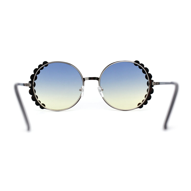 Womens Large Rhinestone Bling Metal Rim Hippie Round Sunglasses