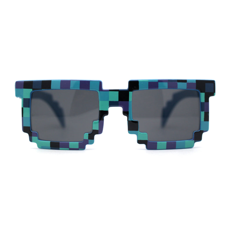 Kids Size Boys 8 bit Pixel Gamer Horn Rim Plastic Sunglasses