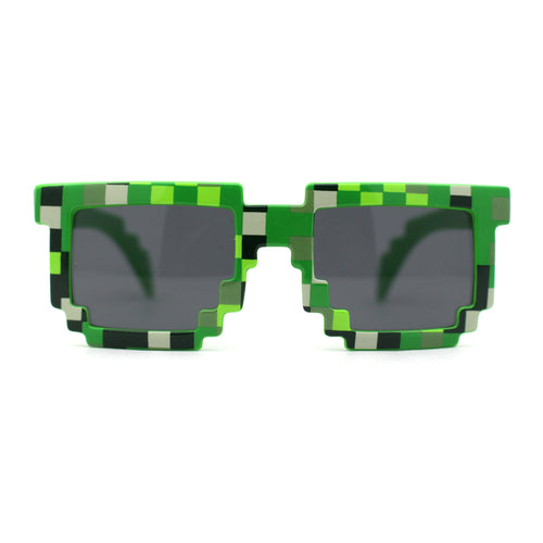 Kids Size Boys 8 bit Pixel Gamer Horn Rim Plastic Sunglasses