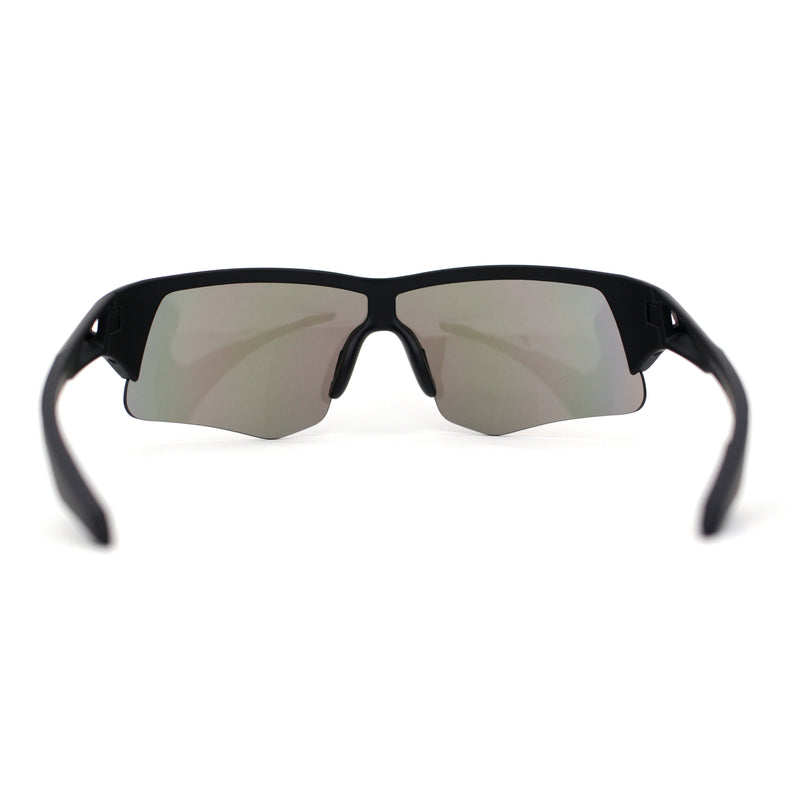 Mens Color Mirror Lens Half Rim Sport Wrap Around Sunglasses