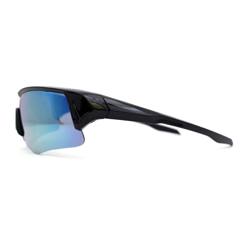 Mens Color Mirror Lens Half Rim Sport Wrap Around Sunglasses