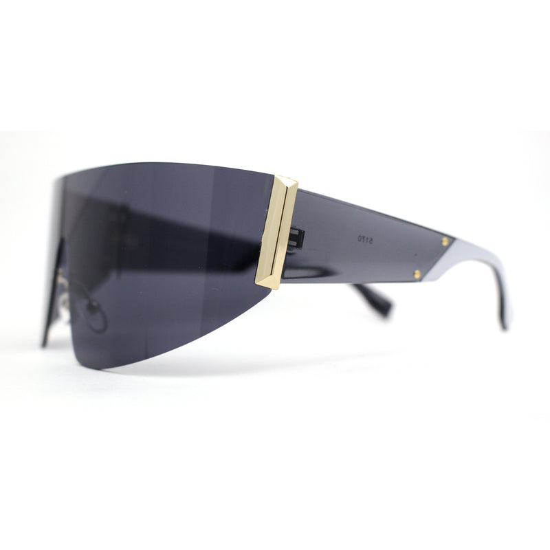 Slick Curved Futuristic Minimal Oversized Shield Sunglasses