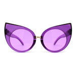 Womens Oversize Round Circle Lens Curled Ears Cat Eye Sunglasses