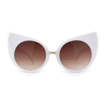 Womens Oversize Round Circle Lens Curled Ears Cat Eye Sunglasses