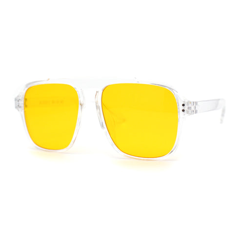 Unique Top Bridge Oversize Rectangle Racer Plastic Sunglasses