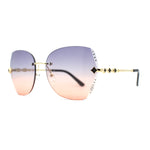 Womens Rimless Oversized Butterfly Rhinestone Bevel Lens Sunglasses