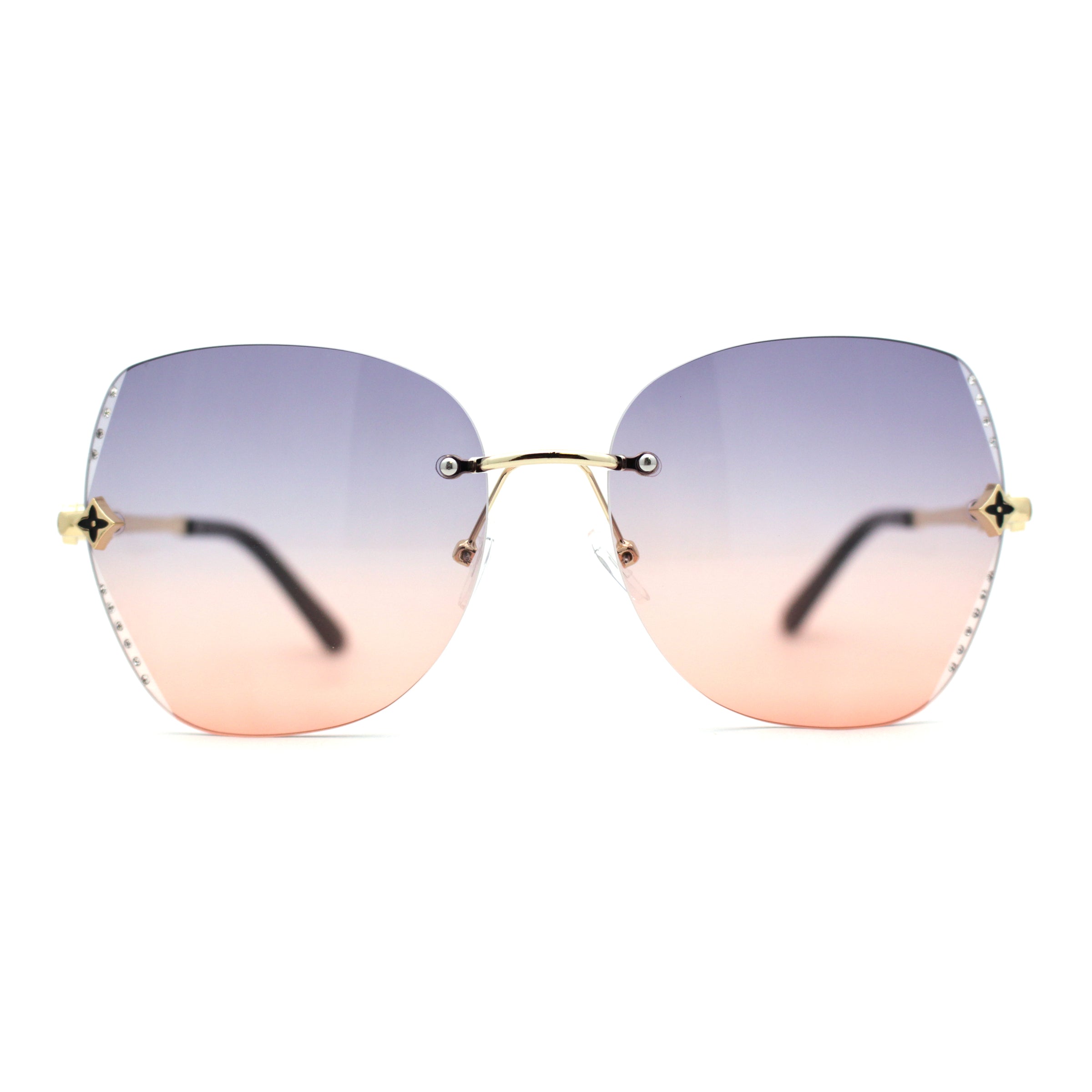 Womens Bevel Edge Rimless Oversize Cat Eye Rhinestone Sunglasses